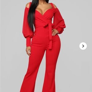 Fashion Nova Falling For Your Charm Jumpsuit - Red